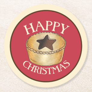 Dessous-de-verre Rond En Papier Royaume-Uni British Food Fruit Mince Pie Joyeux No