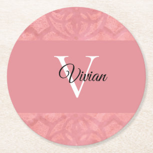 Dessous-de-verre Rond En Papier Ruddy Pink Batik Nom Monogrammé