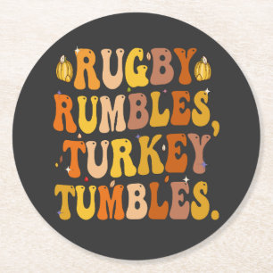 Dessous-de-verre Rond En Papier Rugby Rumbles Turquie Tumbles Drôle Thanksgiving