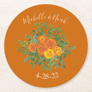 Dessous-de-verre Rond En Papier Rust Orange Mariage Vintage Floral