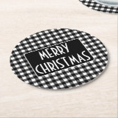 Dessous-de-verre Rond En Papier Rustic Black & White Buffalo Plaid Merry Christmas (Incliné)