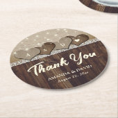 Dessous-de-verre Rond En Papier Rustic Country Wood Heart Mariage Monogramme (Incliné)