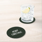 Dessous-de-verre Rond En Papier Rustic Green & Black Buffalo Plaid Joyeux Noël (En situation)