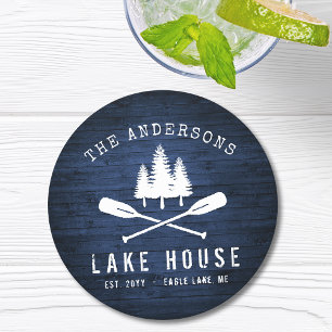 Dessous-de-verre Rond En Papier Rustic Lake House Boat