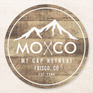 Dessous-de-verre Rond En Papier Rustic Ski House Mountain Wood Grain Personnalisé