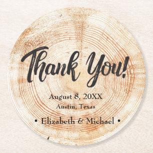 Dessous-de-verre Rond En Papier Rustic Wedding Wood Cut Thank You