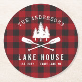 Dessous-de-verre Rond En Papier Rustique Country Lake House Tree Red Buffalo Plaid (Devant)