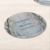 Dessous-de-verre Rond En Papier Rustique Dusty Blue Winter Forest Mariage d'aquare (Incliné)