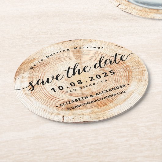 Dessous-de-verre Rond En Papier Rustique Simple Bois Grange Mariage Enregistrer La (Incliné)