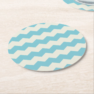 Dessous-de-verre Rond En Papier Sable blanc bleu tropical Chevron