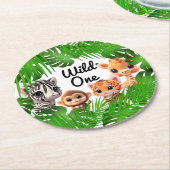 Dessous-de-verre Rond En Papier Safari amis tigre girafe zèbre singe éléphant (Incliné)