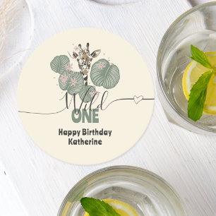 Dessous-de-verre Rond En Papier Safari Wild One Anniversaire Animal Girafe
