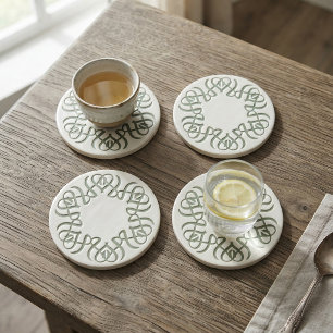 Dessous-de-verre Rond En Papier Sage Élégant Monogramme Floral de Famille