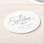 Dessous-de-verre Rond En Papier Sage Green Classy Mariage de calligraphie<br><div class="desc">Le dessous de verre simple en papier mariage vert et blanc présente une calligraphie tourbillonnant élégante et romantique avec du texte. Pour une personnalisation plus avancée de cette conception,  cliquez sur le BOUTON OUTIL DESIGN BLEU ci-dessus !</div>