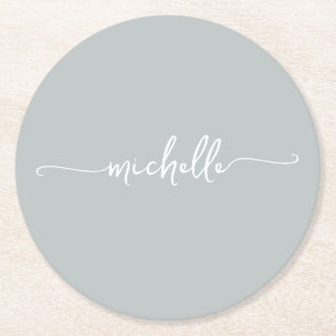 Dessous-de-verre Rond En Papier Sage Green Monogram Nom Signature Script