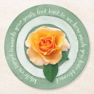 Dessous-de-verre Rond En Papier Sage Vert avec Citation Inspirante de Rose Jaune