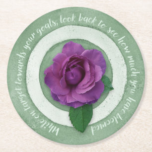 Dessous-de-verre Rond En Papier Sage Vert avec Citation Inspirante de Rose Violett