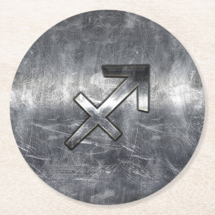 Dessous-de-verre Rond En Papier Sagittarius Zodiac Connexion Silver Steel look