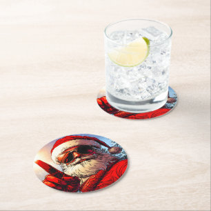 Dessous-de-verre Rond En Papier Saint Jolly Père Noël Divine Glow