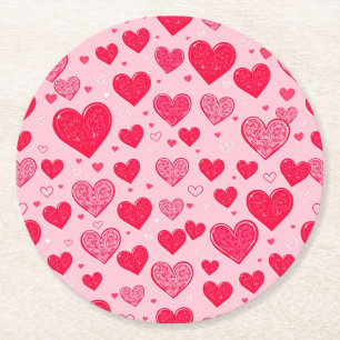 Dessous-de-verre Rond En Papier Saint-Valentin Amour-Cœurs de la Saint-Valentin