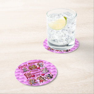 Dessous-de-verre Rond En Papier Saint Valentin Couples dansants "Animaux de fête"