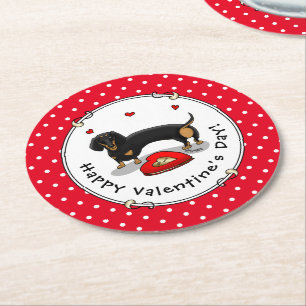 Dessous-de-verre Rond En Papier Saint Valentin Dachshund (noir & bronzette) - Mign