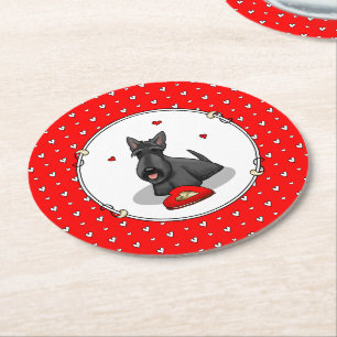 Dessous-de-verre Rond En Papier Saint-Valentin (rouge) Chien écossais (noir) migno