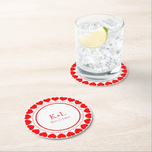 Dessous-de-verre Rond En Papier Saint Valentin's Red Hearts Circle texte personnal