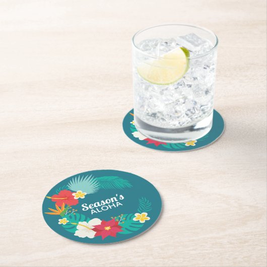 Dessous-de-verre Rond En Papier Saison Aloha Hawaiian (En situation)