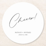 Dessous-de-verre Rond En Papier Salue Moderne Unique Personnalisé Mariage Personna<br><div class="desc">Vous cherchez une faveur unique et personnalisée pour votre mariage que vos invités aimeront? Ne cherchez pas plus loin que ces Cheers Moderne Unique Personnalisé Mariage Dessous de verre de papier rond personnalisé! Avec un design simple mais élégant avec le mot "Cheers" dans une police de script de calligraphie moderne,...</div>
