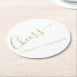 Dessous-de-verre Rond En Papier Salutations minimaliste blanc et or mariage person<br><div class="desc">Dessous de verre papier minimaliste blanc et Mariage or personnalisé</div>