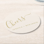 Dessous-de-verre Rond En Papier Salutations minimaliste Ecru et Gold Custom Weddin<br><div class="desc">Dessous de verre papier minimaliste Ecru et Mariage or</div>