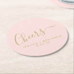 Dessous-de-verre Rond En Papier Salutations minimaliste rose rose or personnalisé<br><div class="desc">Chevaux personnalisés minimaliste Blush Pink and Gold Mariage Dessous de verre papier</div>