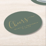 Dessous-de-verre Rond En Papier Salutations minimaliste Sage Vert Or personnalisé<br><div class="desc">Dessous de verre de papier minimaliste Mariage vert et or Sage personnalisé</div>