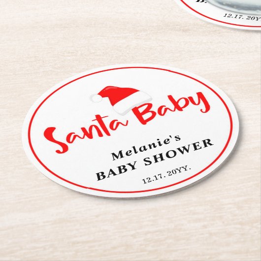 Dessous-de-verre Rond En Papier Santa Baby Christmas Winter Baby Shower (Incliné)
