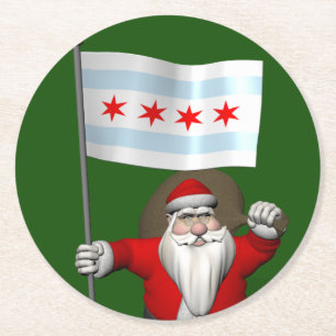 Dessous-de-verre Rond En Papier Santa Claus Avec L'Enseigne De Chicago