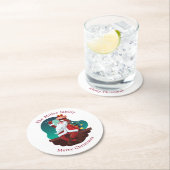 Dessous-de-verre Rond En Papier santa claus sur le toit joyeux noël monogramme (En situation)