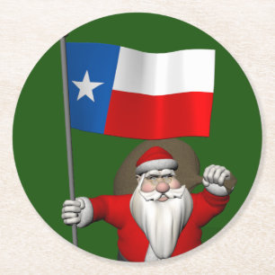 Dessous-de-verre Rond En Papier Santa Claus with Ensign Of Texas