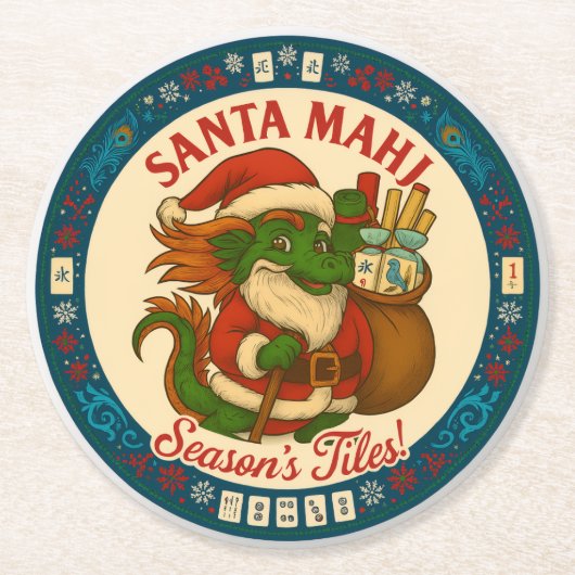 Dessous-de-verre Rond En Papier Santa Mahj Festive Round Paper Coasters (Devant)