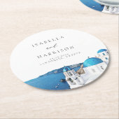 Dessous-de-verre Rond En Papier SANTORINI GRÈCE Ciel aquarelle Destination (Incliné)