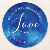 Dessous-de-verre Rond En Papier Sapphire Tide Mariage Love Monogramme Dessous de v (Devant)