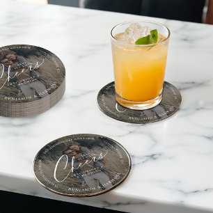 Dessous-de-verre Rond En Papier Sauvez la Date Cheer ! Boissons gratuites et photo