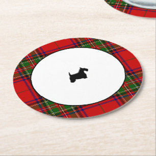 Dessous-de-verre Rond En Papier Scottie de noir de plaid de Stewart