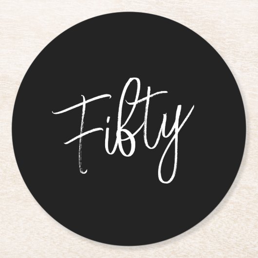 Dessous-de-verre Rond En Papier Script 50e anniversaire Noir (Devant)