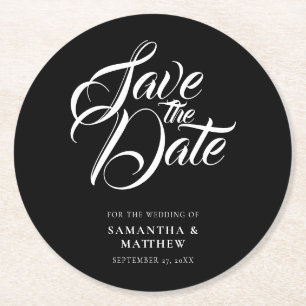 Dessous-de-verre Rond En Papier Script Calligraphie Enregistrer La Date Invitation