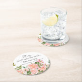 Dessous-de-verre Rond En Papier Script de Mariage botanique rose vif (En situation)
