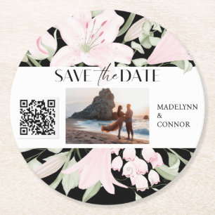 Dessous-de-verre Rond En Papier Script lisse Floral Photo QR Code Enregistrer la d