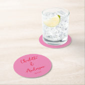 Dessous-de-verre Rond En Papier Script manuscrit Whimsy Rose Rouge Personnalisé Ma (En situation)