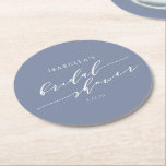 Dessous-de-verre Rond En Papier Script minimaliste moderne Fête des mariées bleue<br><div class="desc">Dessous de verre en papier de Fête des mariées minimaliste personnalisé en bleu gris</div>