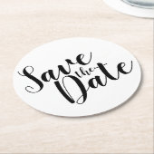 Dessous-de-verre Rond En Papier Script moderne Noir&Blanc Mariage Enregistrer la d (Incliné)